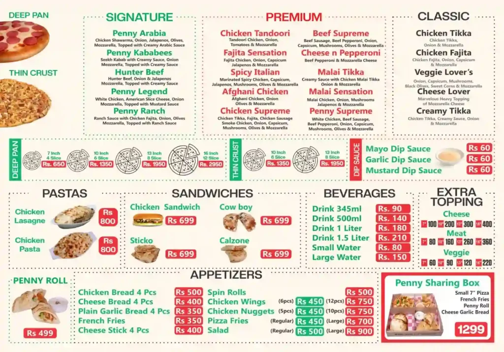 Penny Pizza Menu Prices