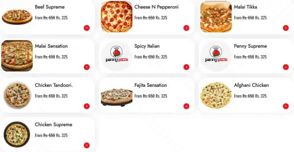 Penny Pizza Premium Pizzas and their Prices