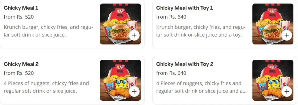 KFC  Chicky Meals Menu