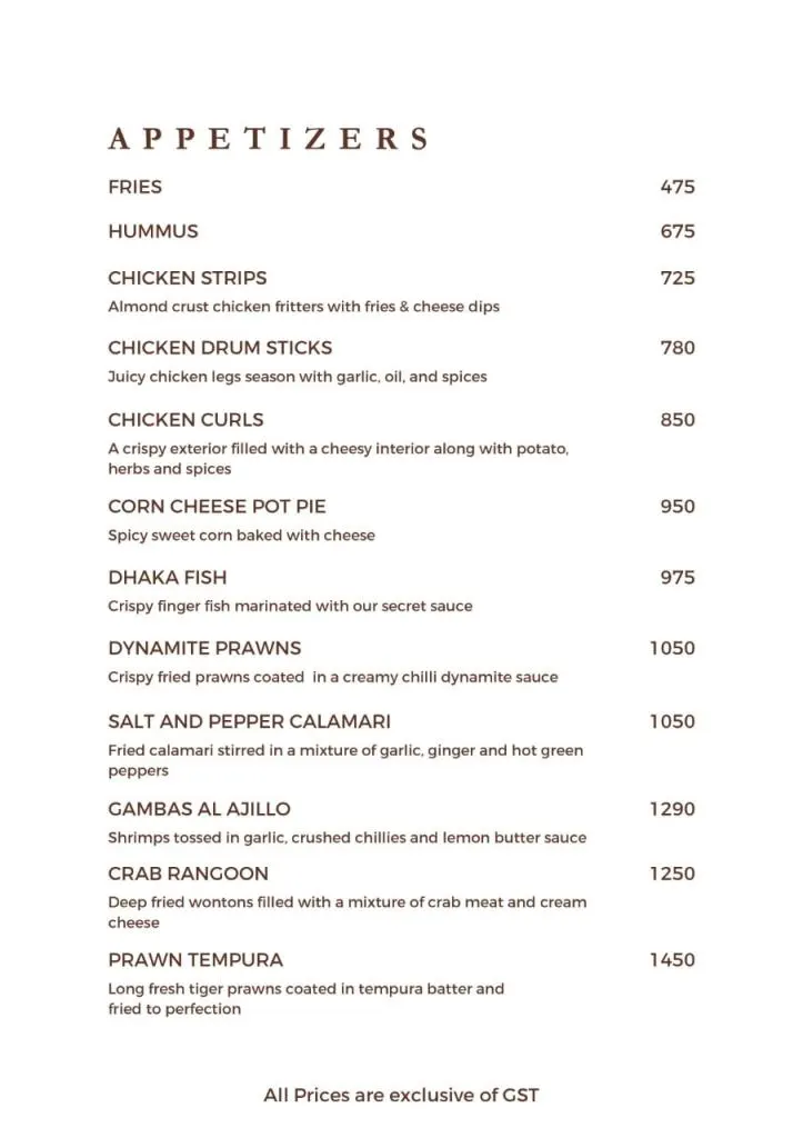 Coconut Grove Appetizers Menu items and their Prices