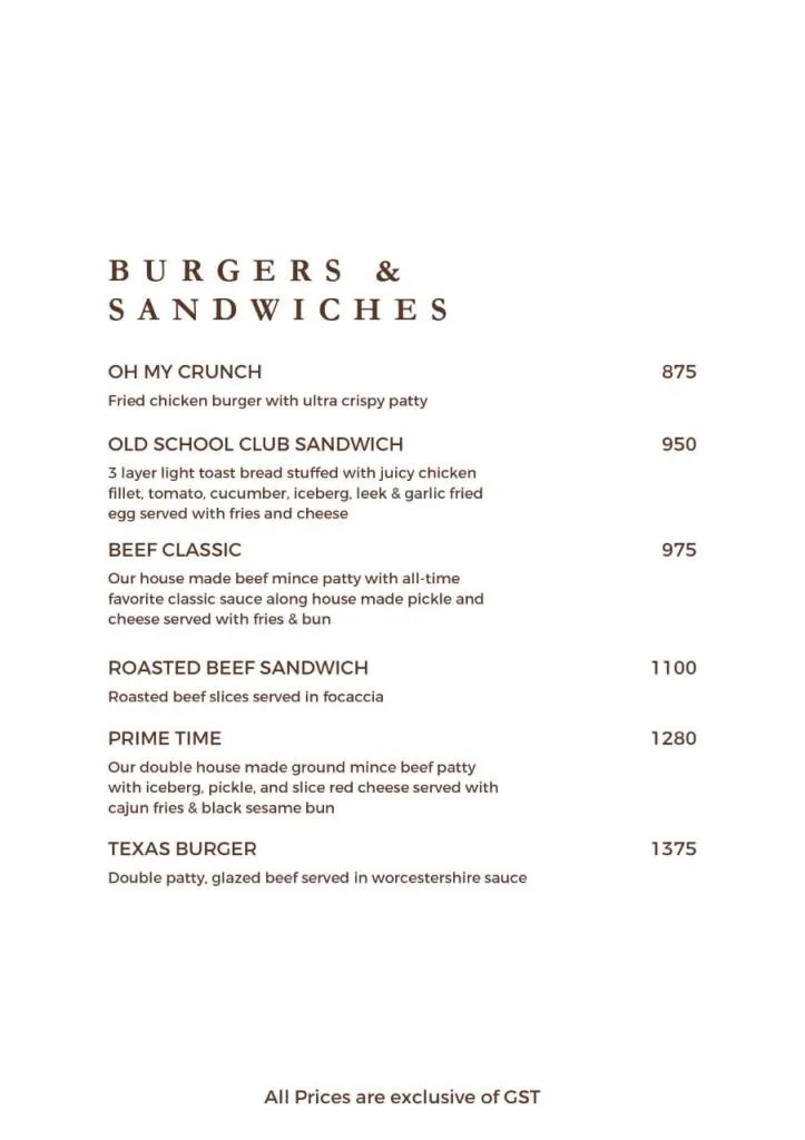 Coconut Grove Burger & Sandwiches Menu