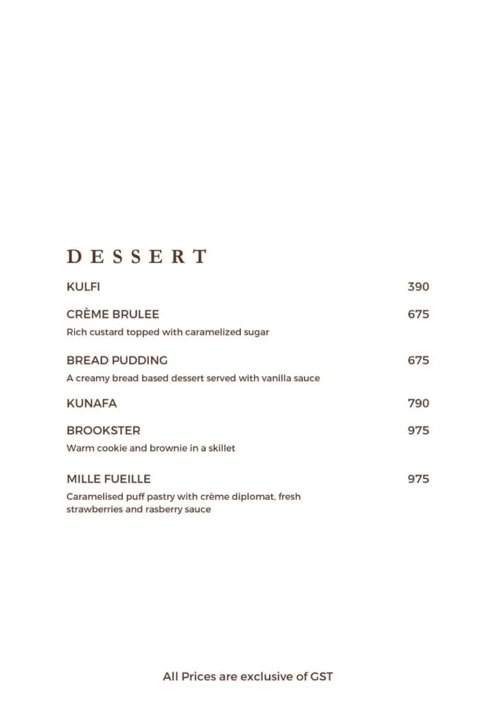 Dessert Menu with item Prices