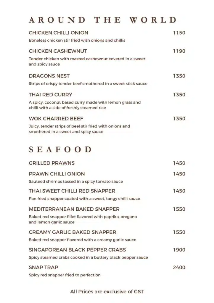 Coconut Grove Seafood and Around the World Menu