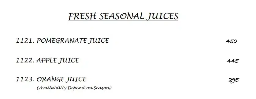 FRESH SEASONAL JUICES PRICES