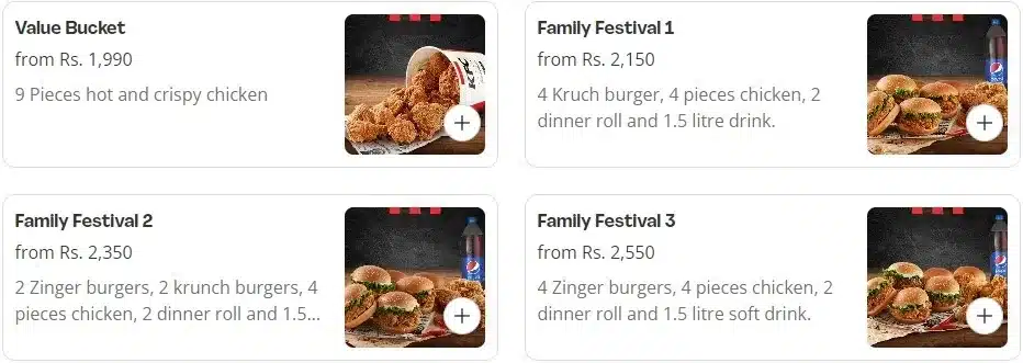 KFC  Family Deals Menu