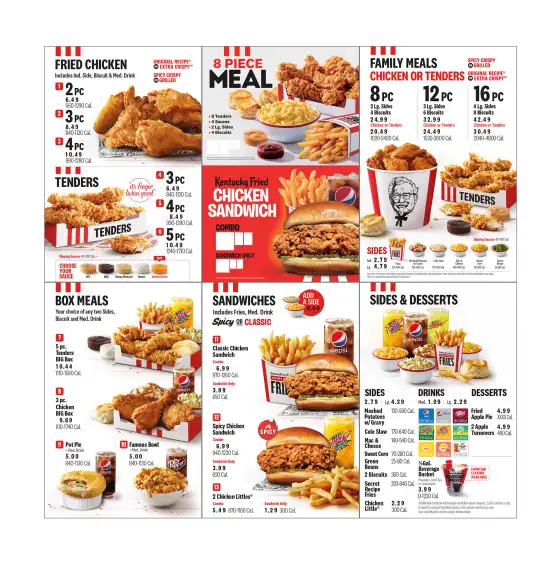 KFC Menu Prices Larkana