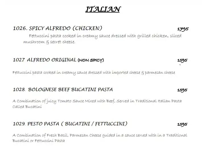 Kolachi Do Darya Italian Items Prices