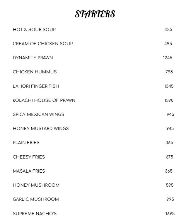 Kolachi Do Darya Starter Starters Menu Prices 2024