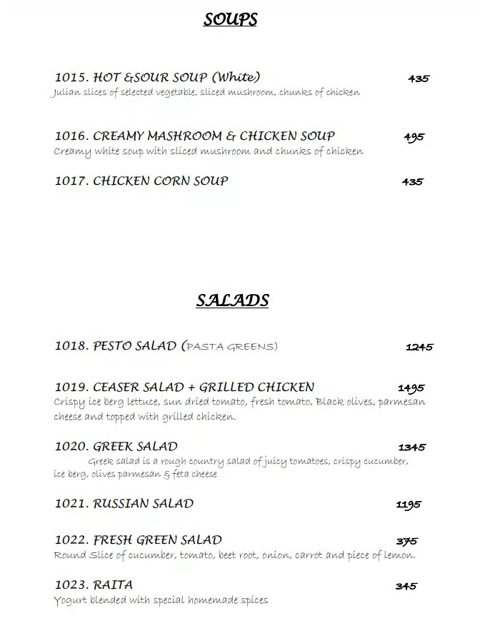 Kolachi Do Darya menu prices of Soups and Salad