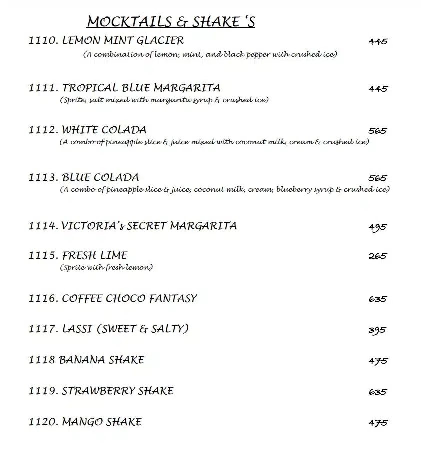 kolachi Do Darya Mocktails & Shake's Prices