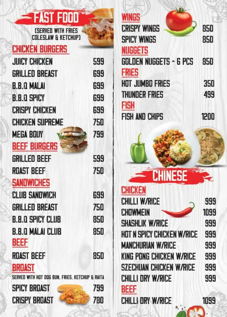 Fast Food and Chinse Not-n-Spicy Menu Prices