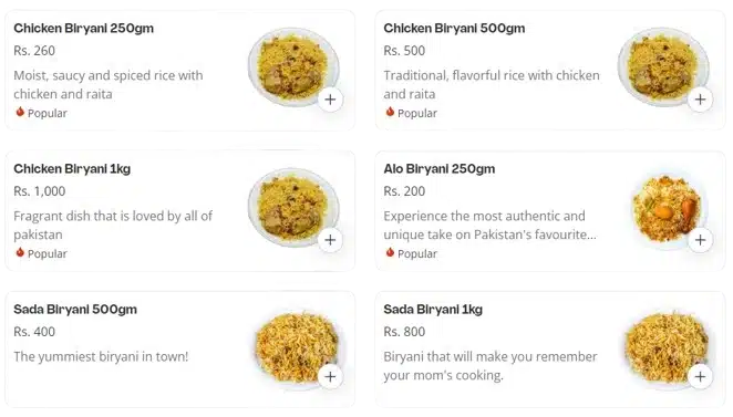 Naseeb Biryani Center Menu Prices: Chicken Biryani 