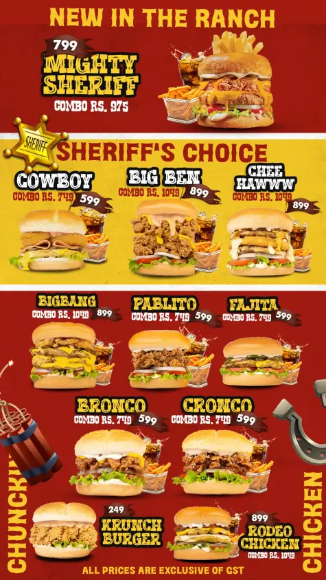 Ranchers Chicken Burger Menu Prices