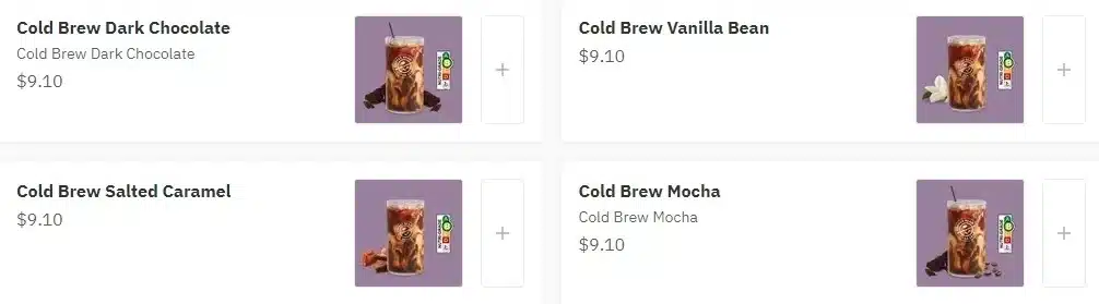 Cold Brew Coffee Menu Prices