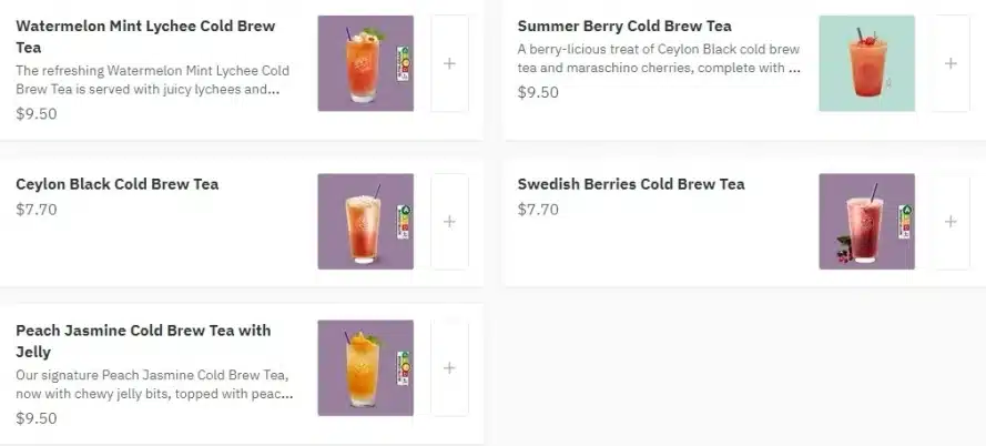 Cold Brew Tea Menu Prices