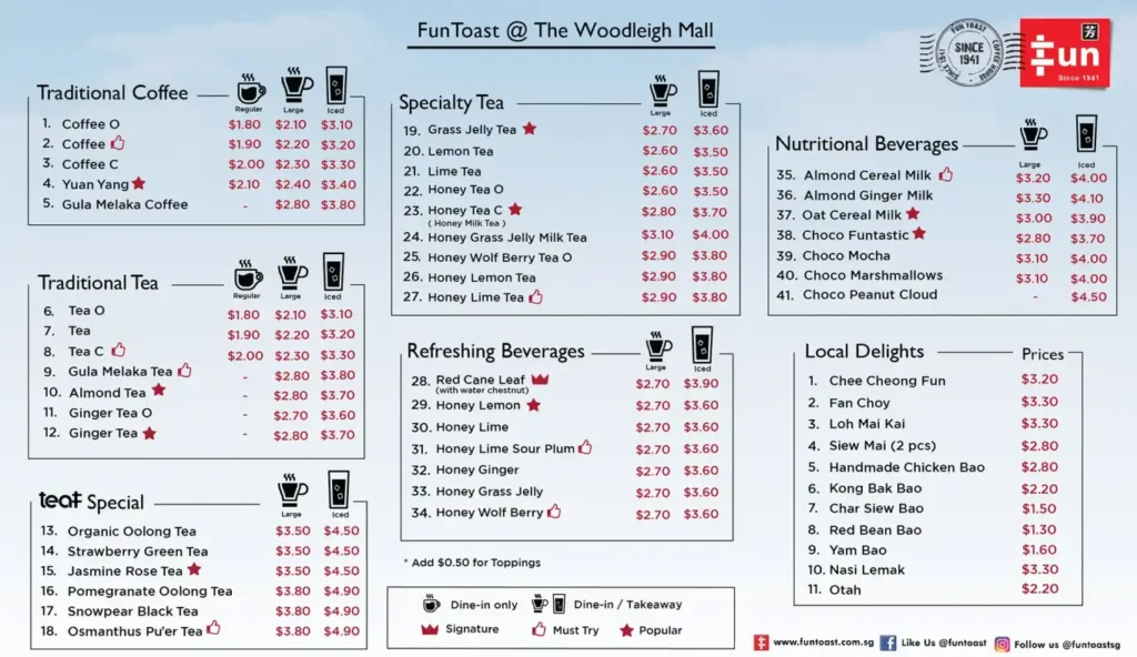 Fun Toast Beverage Menu Prices