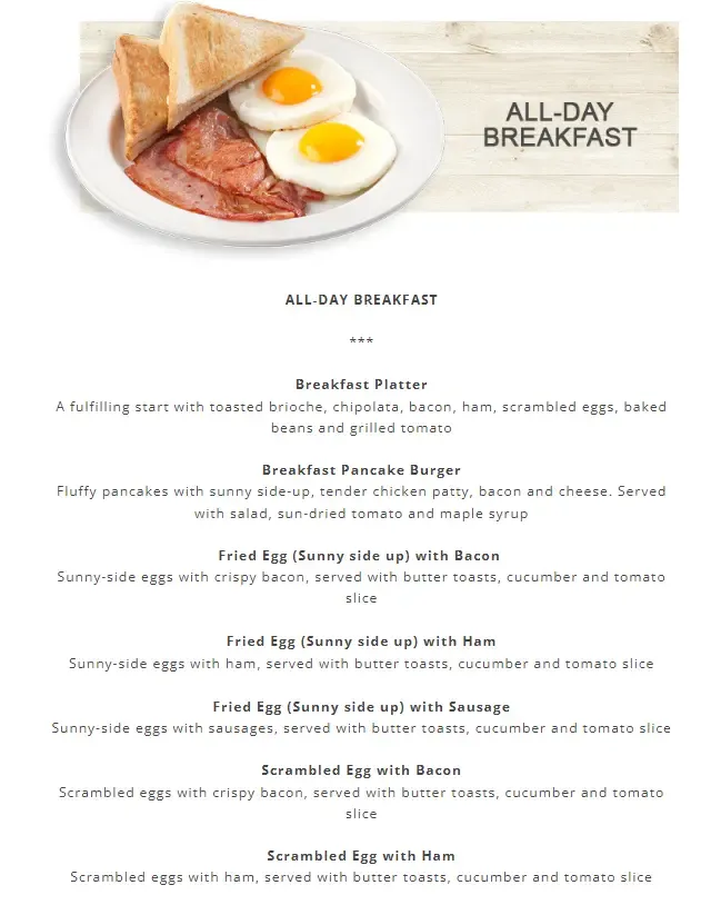 Hans All Day Breakfast Menu Prices