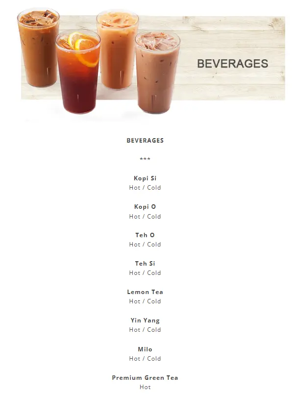 Hans Iced Beverages Menu Prices