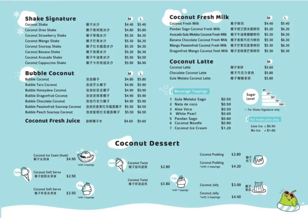 Mr Coconut Menu Singapore