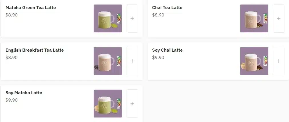 Signature Tea Latte Menu Prices