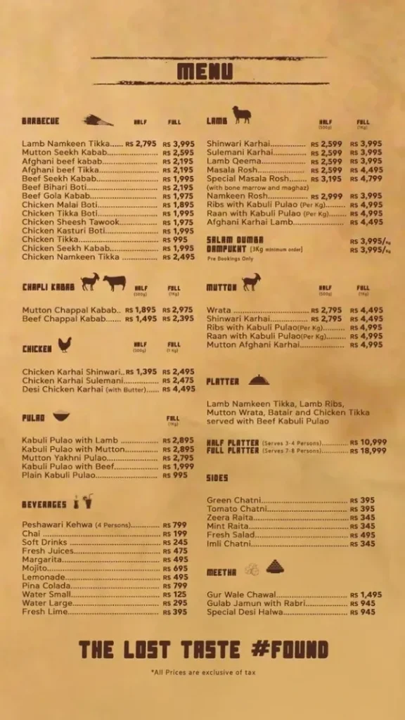 The Lost Tribe Menu Prices