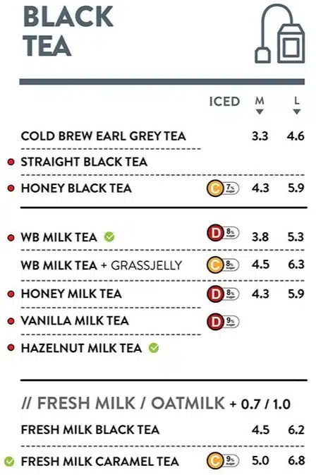 Woobbee Black Tea Menu Prices