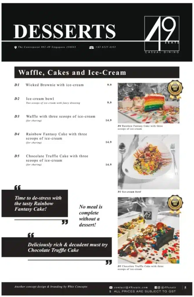 49 Seats Desserts Menu