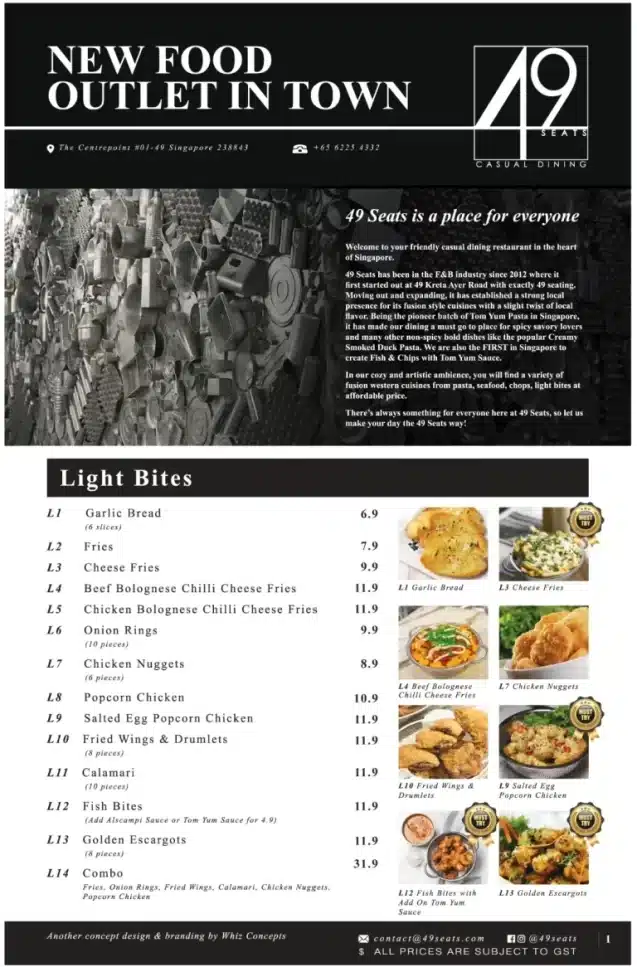 49 Seats Light Bites Menu