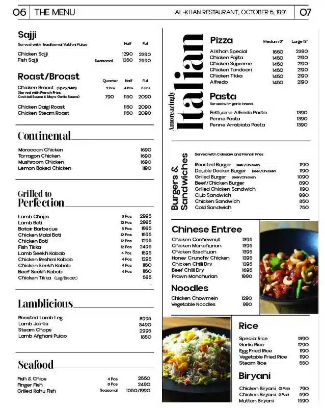 Al Khan Menu Page 1