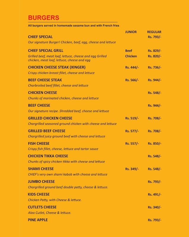Chief Burger Menu Prices