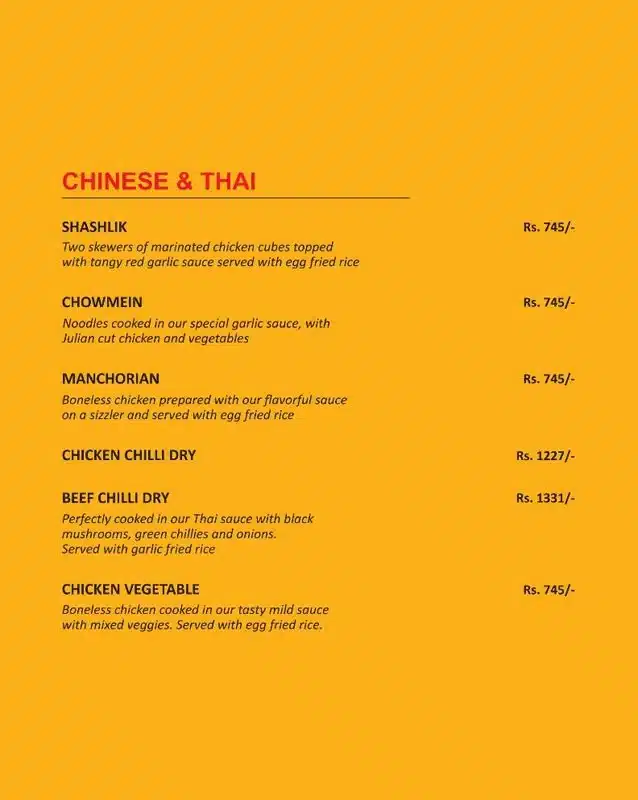 Chief Grill Chinese and Thai Menu