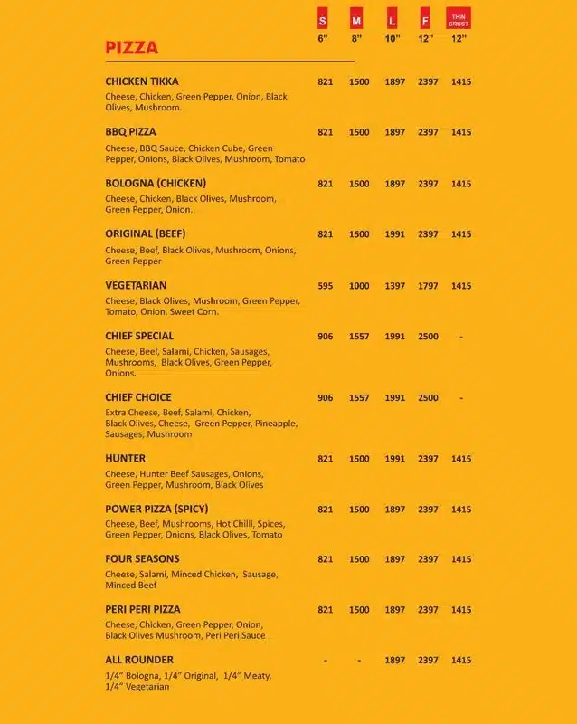 Chief Grill Pizza Menu Prices 1