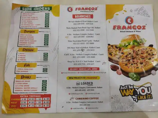 Frangoz Fried Chicken & Pizza Menu Prices Sailkot page 2