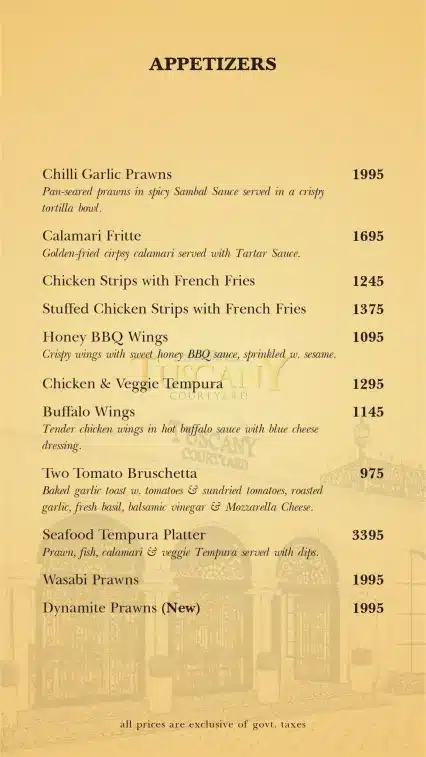 Tuscany Courtyard Appetizer Menu Price page 2