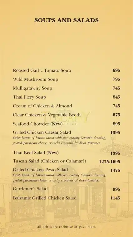 Tuscany Courtyard Soup & Salad Menu Price