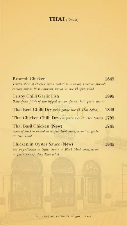 Thai Menu Price Page 2