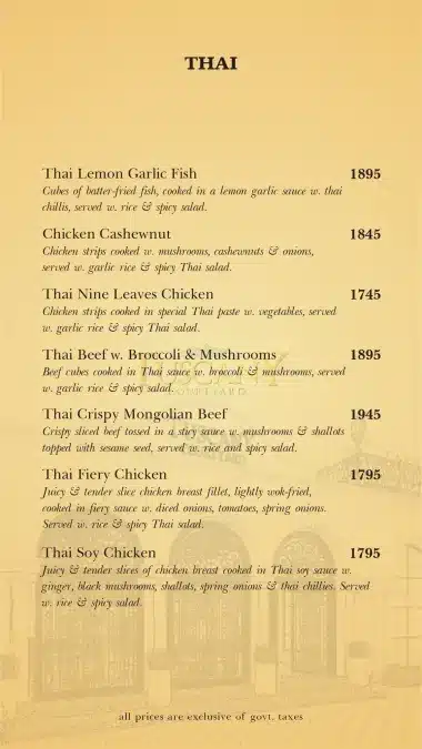 Thai Menu Price