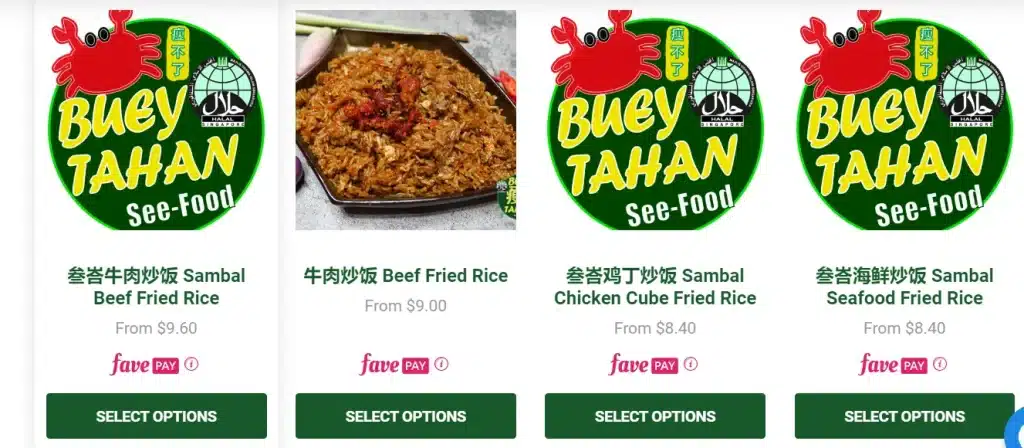 Buey Tahan Fried Rice Menu