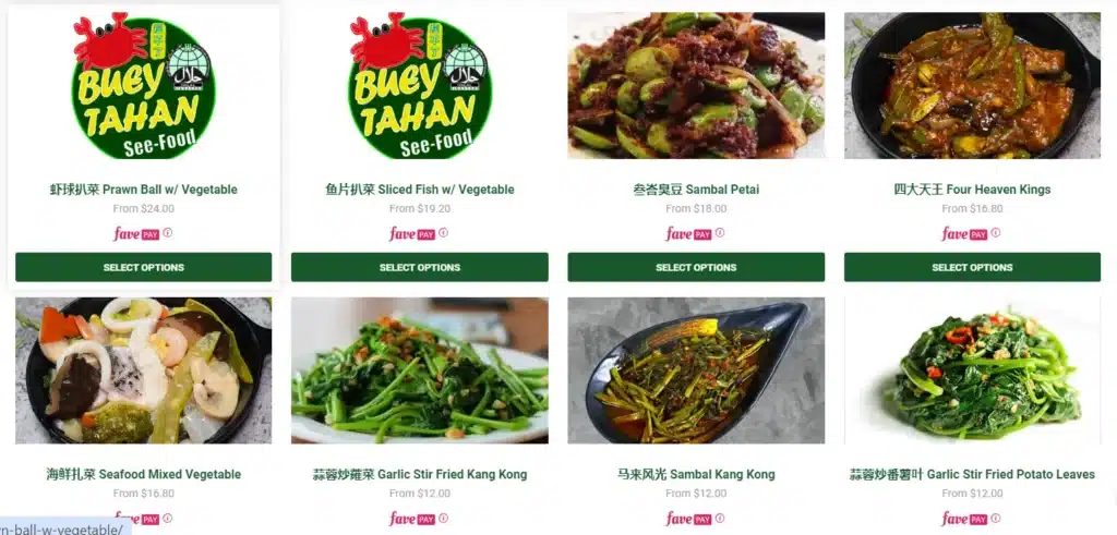 Buey Tahan Vegetables Menu