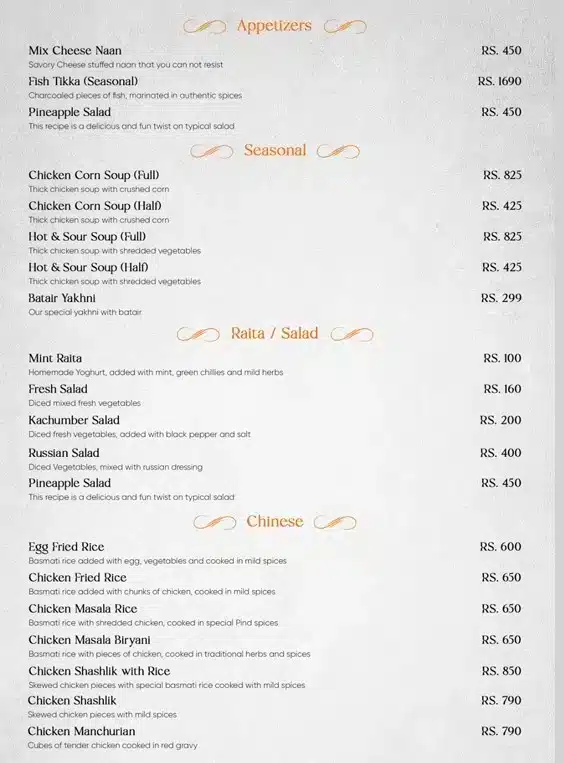 Pind Restaurant Menu Prices Page 1