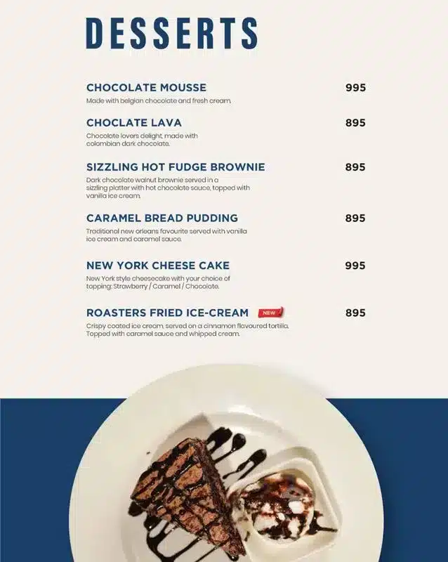 Roasters Coffee House & Grill Dessert Menu