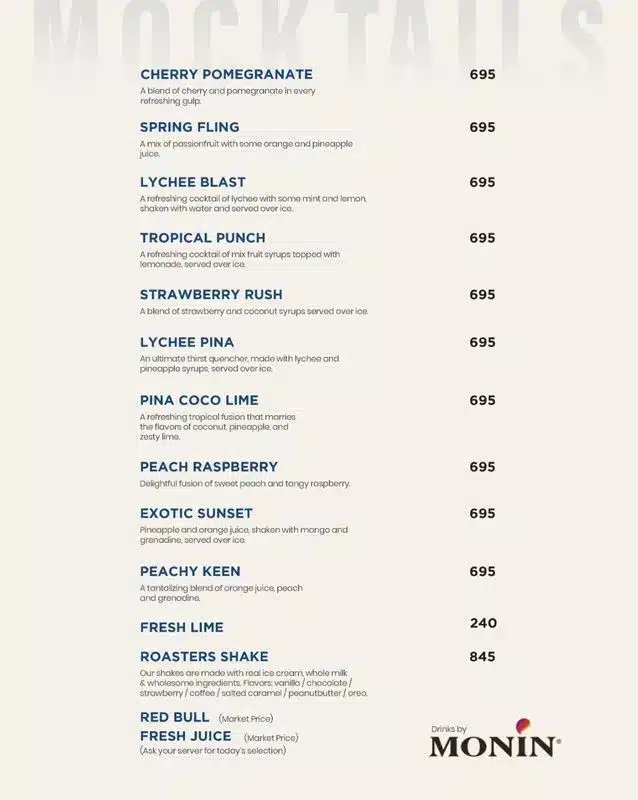 Roasters Coffee House & Grill Drinks and Mocktails Menu page 2