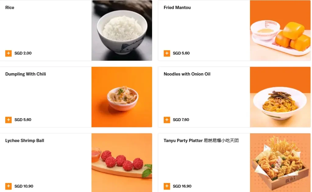 Tanyu Snacks & Main Food Menu