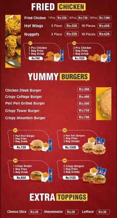 Chicken Cottage Fried Chicken & Burger Menu Prices Sialkot