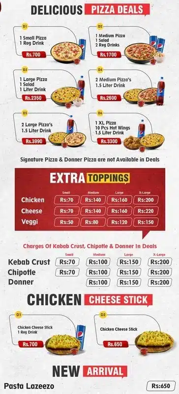 Chicken Cottage Pizza Deals & Cheese Stick Menu Prices Sialkot